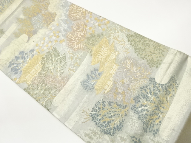 JAPANESE FUKURO OBI / WOVEN SCENERY OF TEMPLE